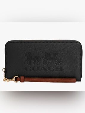 COACH C3548 LONG ZIP AROUND WALLET WRISTLETWITH HORSE AND CARRIAGE BLACK REDWOOD